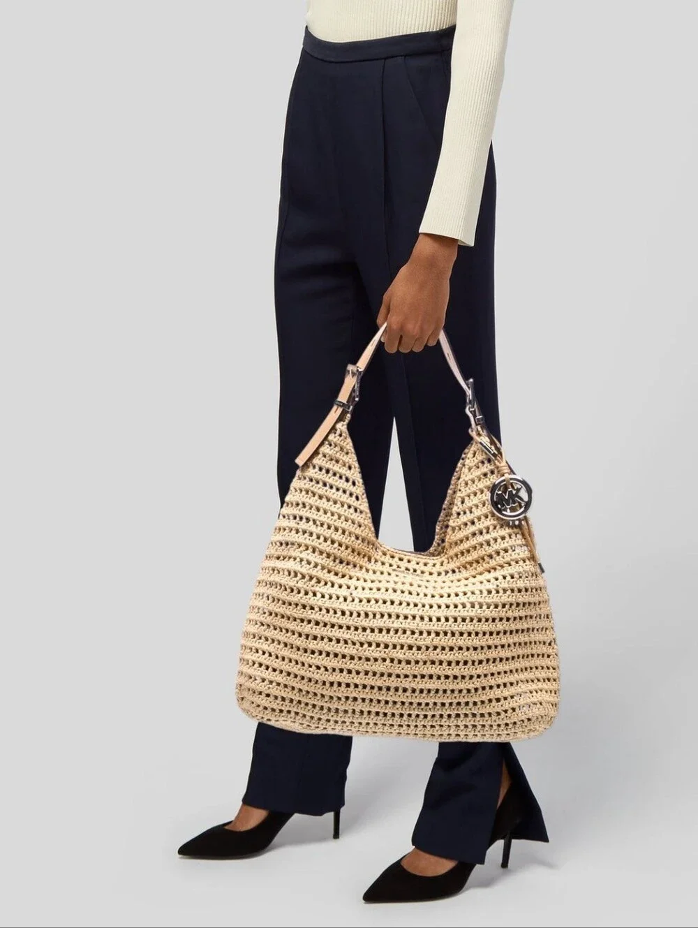 MICHAEL KORS NOLITA LARGE CROCHETED HOBO SHOULDER BAG